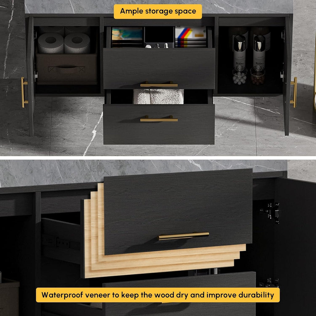homary 39.4 inch Floating Bathroom Vanity with Single Sink, Modern Design with Sintered Stone Top & Undermount Sink, 2 Soft-Close Drawers for Master & Guest Bathrooms, Black