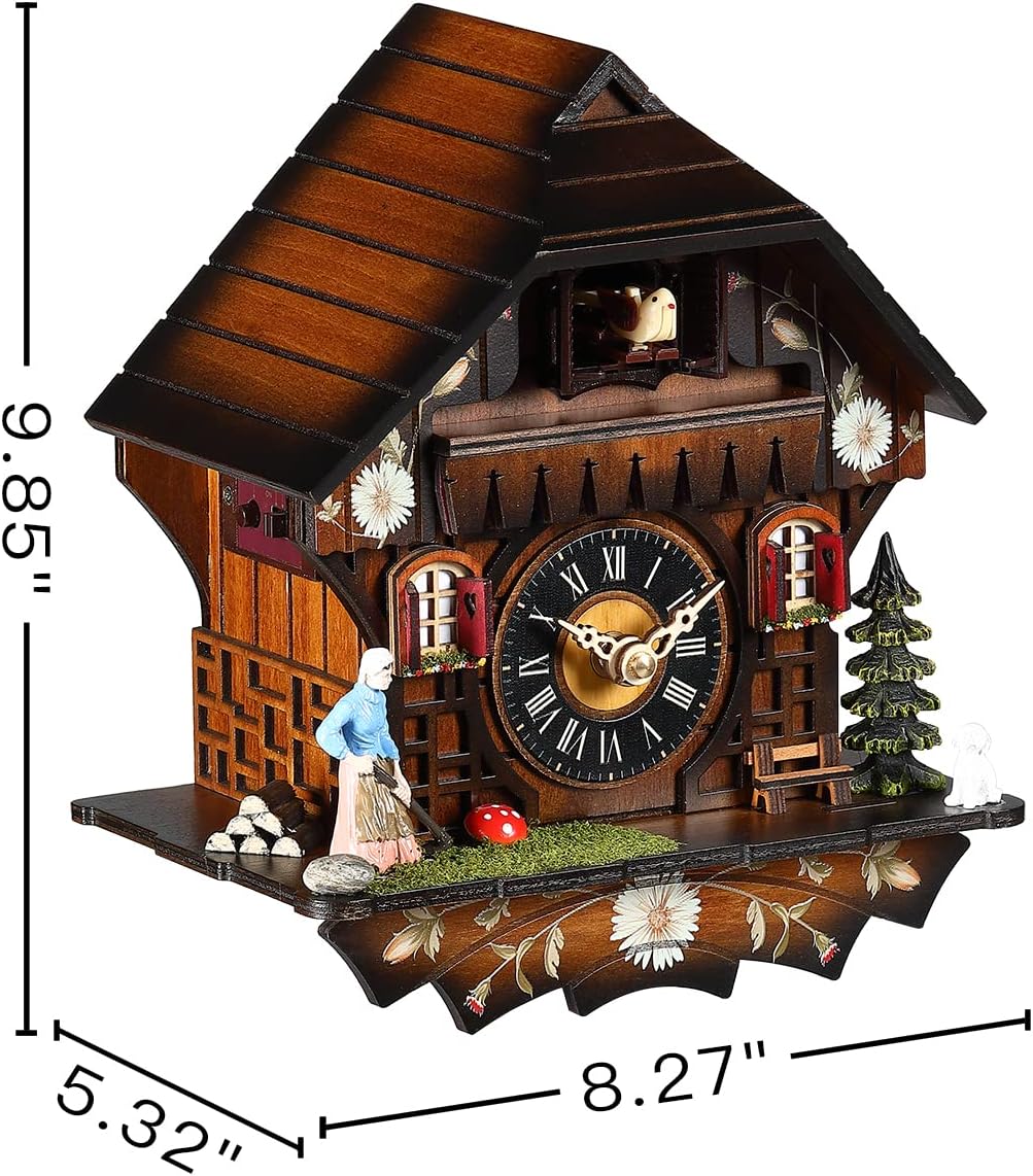 Kintrot Cuckoo Clock Traditional Black Forest Handcrafted Wooden Quartz Wall Clock with 12 Melodies