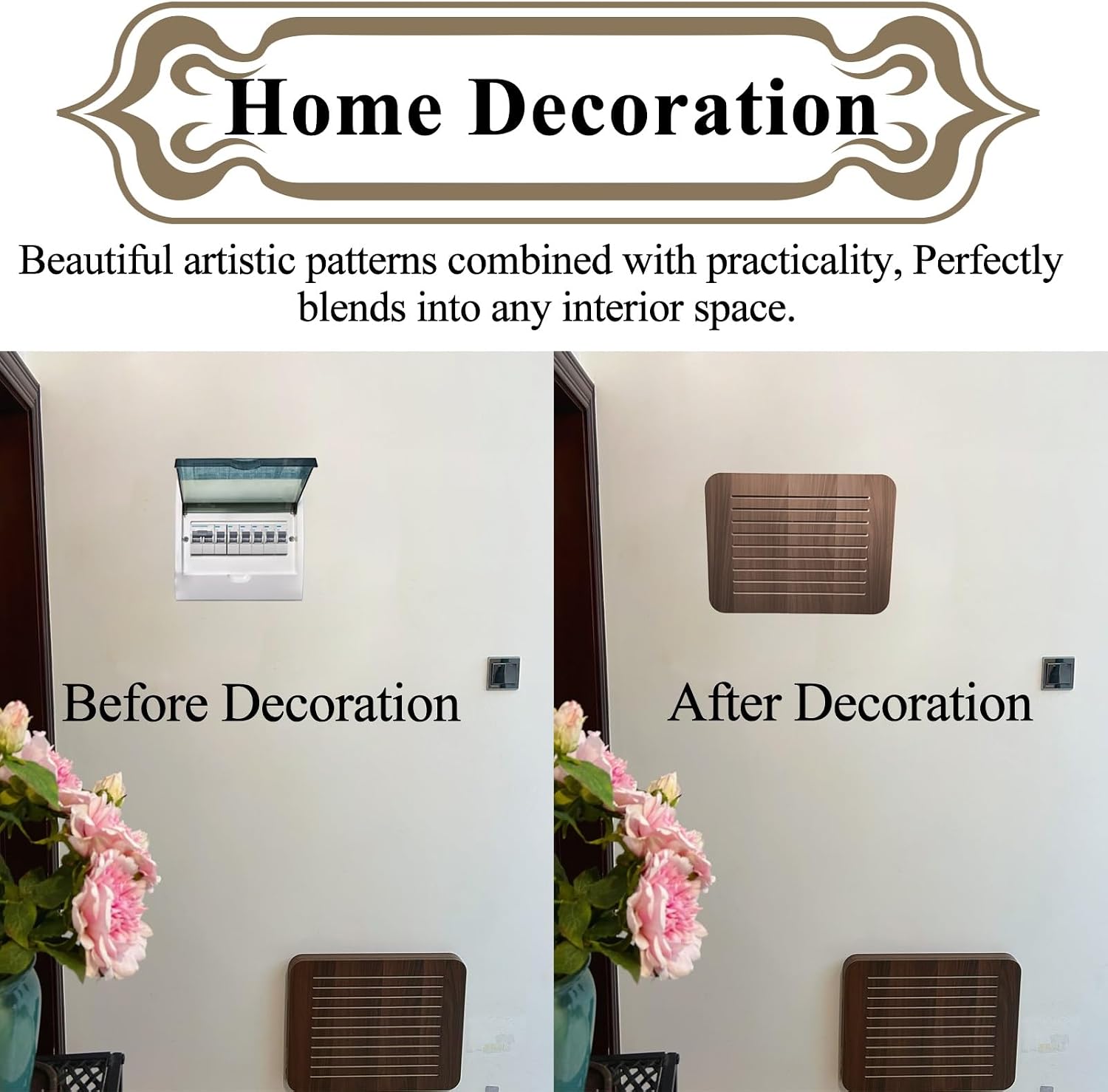 Breaker Box Cover Decorative Wall Simple Wooden Electric Meters Decorative, Easy Hanging & Detachable Electrical Box Cover with Screws and Anchors, Restaurant/ Home/ Office Entry Breaker Boxes Panel(W