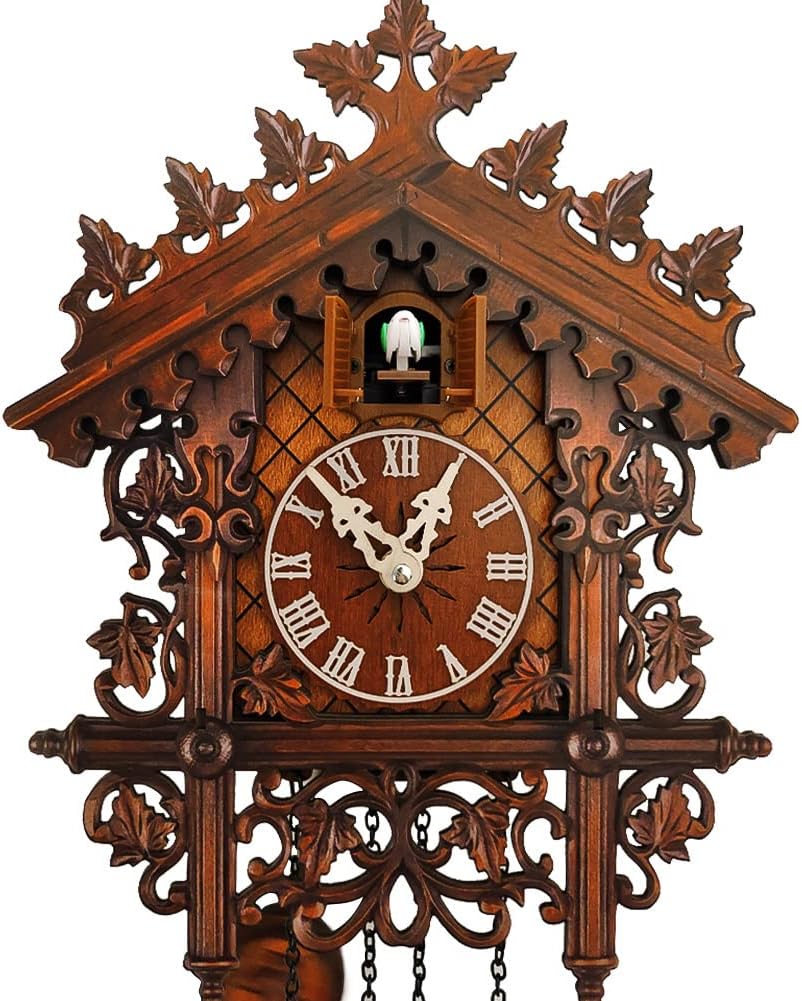 Retro Cuckoo Clocks, Cuckoo Clock with Night Mode, Hand Carved Bird, Weights and Swinging Pendulum,for Wall Art Home Living Room Kitchen Office Decor,Brown (Brown a)