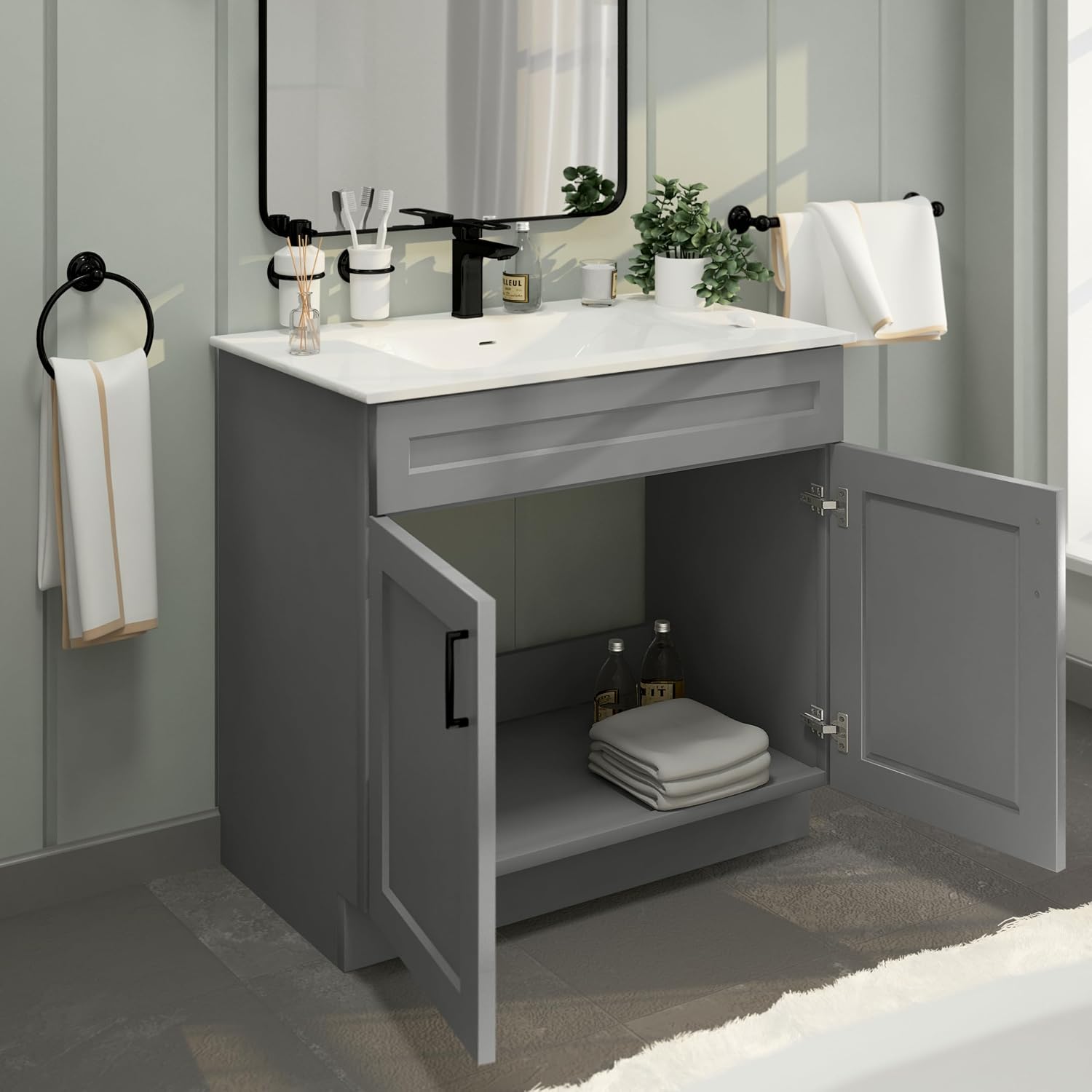Light Grey Shaker Sink Base Bathroom Vanity 24'/30'/36' Width (36' Width)