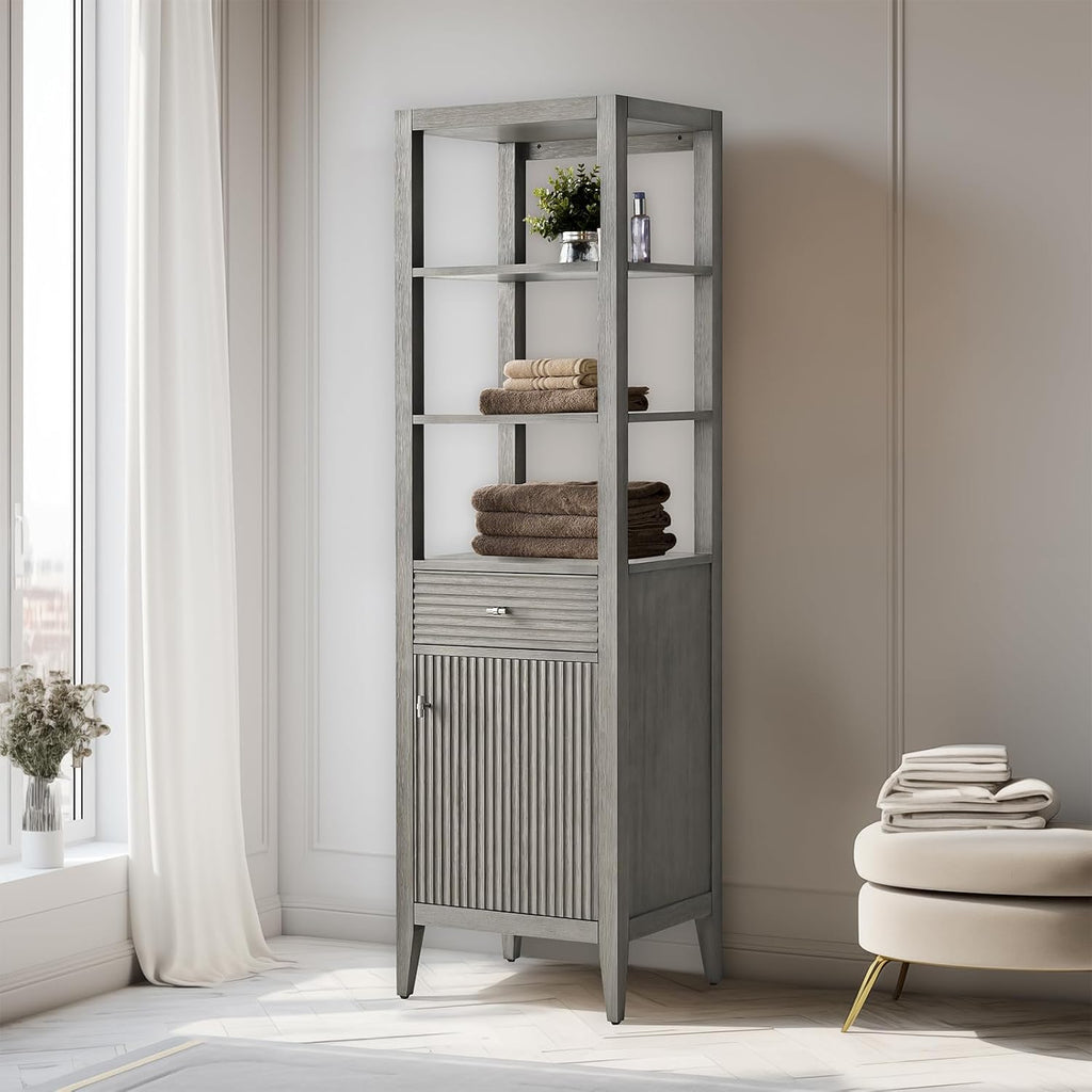 Vanity Art Vanity with Storage Cabinet & Shelves, Free-Standing Vanity with Soft-Closing Doors, Driftwood Gray, Golden Brushed Handware VA91-LC-DG-GB