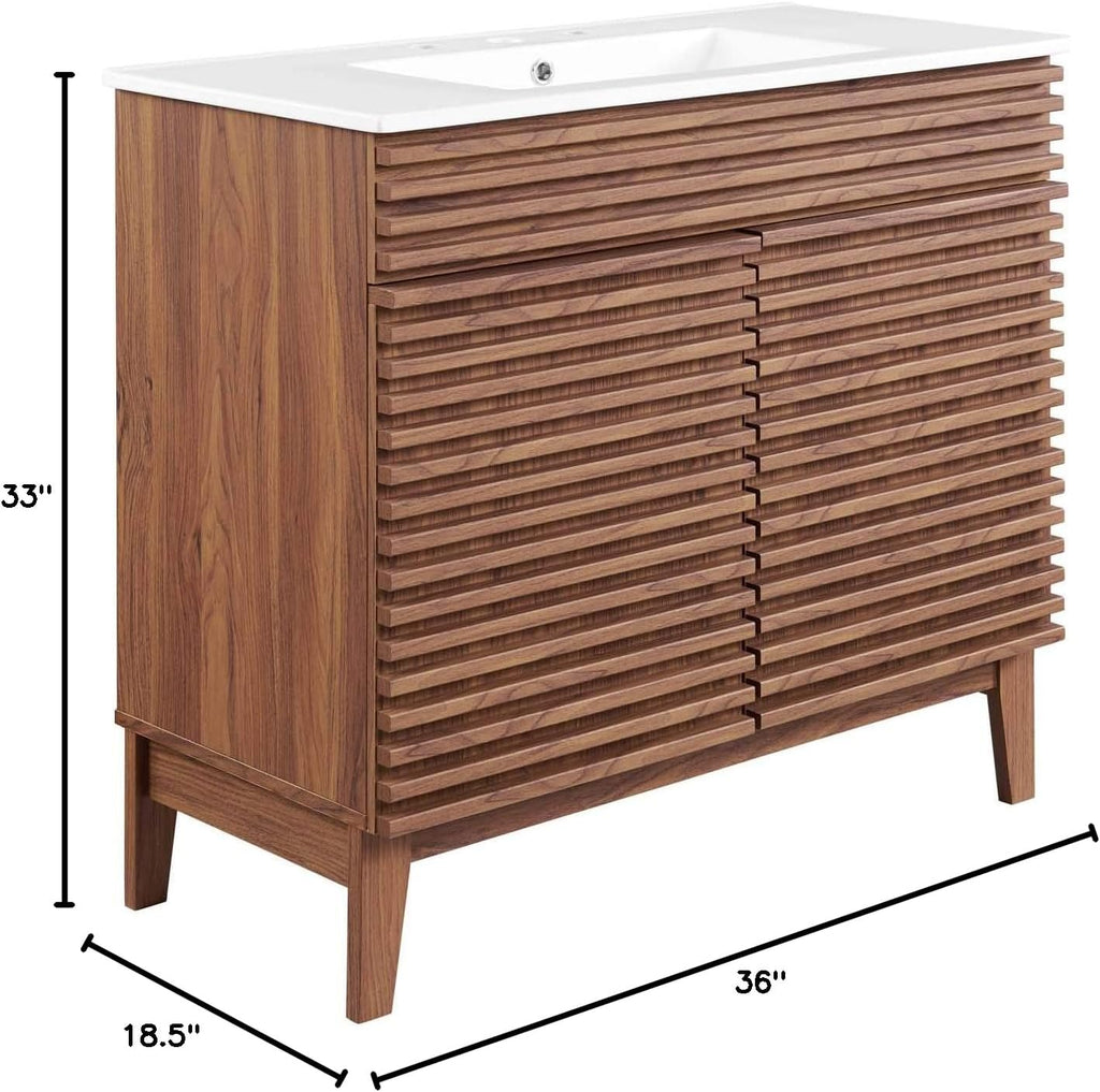 Modway Render 36' Bathroom Vanity in Walnut White