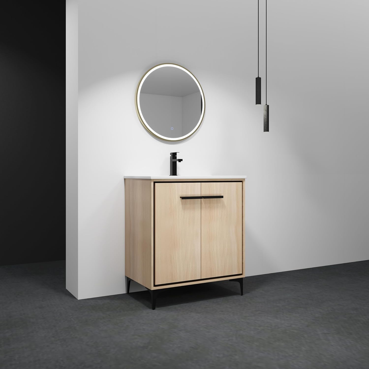 30 Inch Bathroom Vanity with Sink, Freestanding Single Sink Bathroom Vanity with Soft Closed Doors, Integrated Sink, Engineered Wood Bathroom Sink Vanity (Oak)