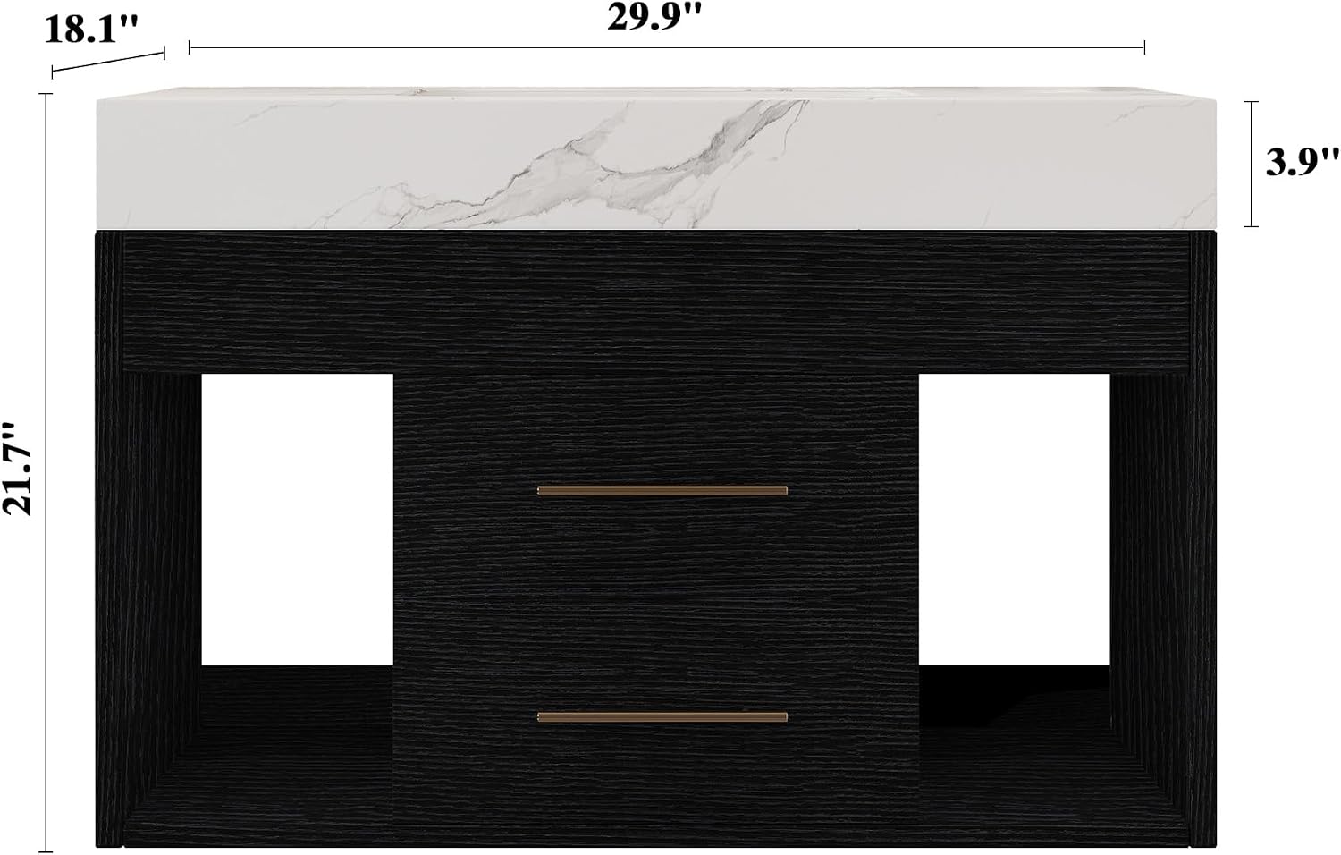 30' Bathroom Vanity with Sink Set, Modern Black Wall Mounted Bathroom Vanity Cabinet with Sintered Stone Top&Gold Handle 2 Drawers&2 Open Storage, Single Sink Floating Bathroom Vanity