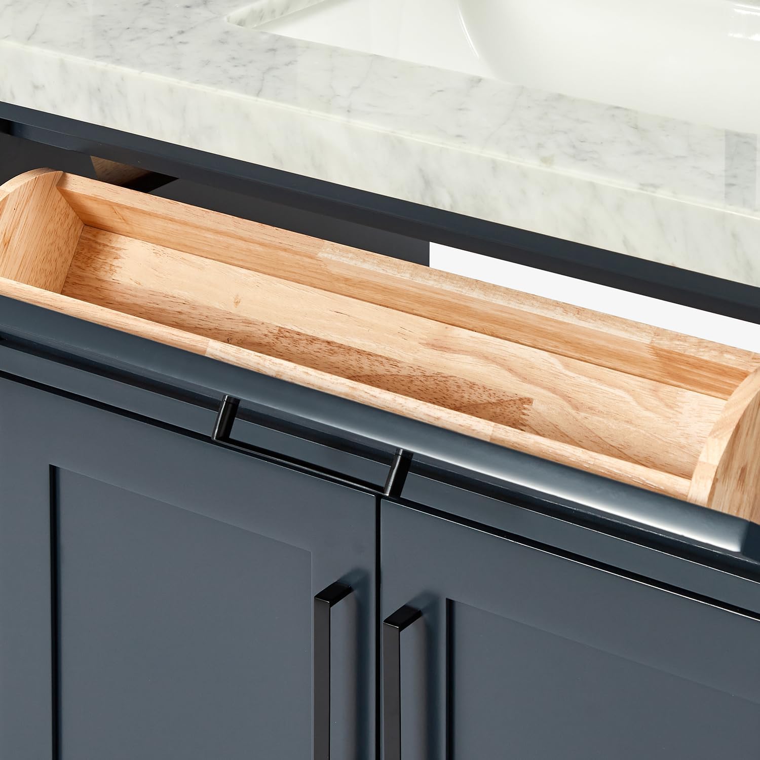 ARIEL Hepburn 66-inch Bathroom Vanity with Sink,Solid Wood, 1.5-inch Italian Carrara Marble Countertop, Double Rectangular Porcelain Sink, 4 Soft Closing Doors, 6 Dovetail Drawers, Midnight Blue