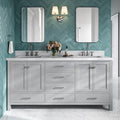 DKB Beckford 72 Inch Bathroom Vanity Double Sink — Grey Bathroom Vanity with Sink, 1.5' Edge Pure White Quartz Countertop & Backsplash, 4 Soft-Close Doors, 6 Dovetail Drawers