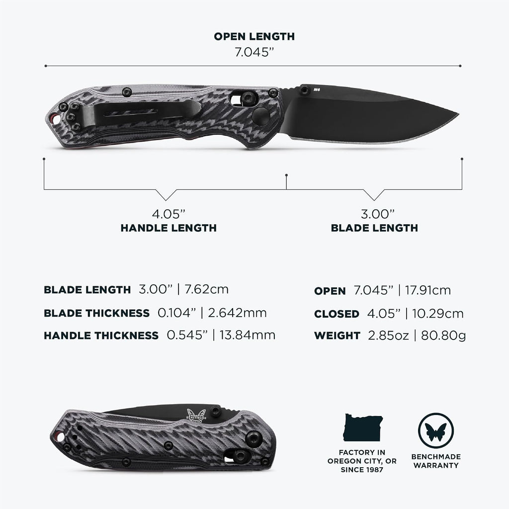 Benchmade - Mini Freek Outdoor EDC Knife, Drop-Point Blade with Gray/Black G10 Handle (565BK-2)