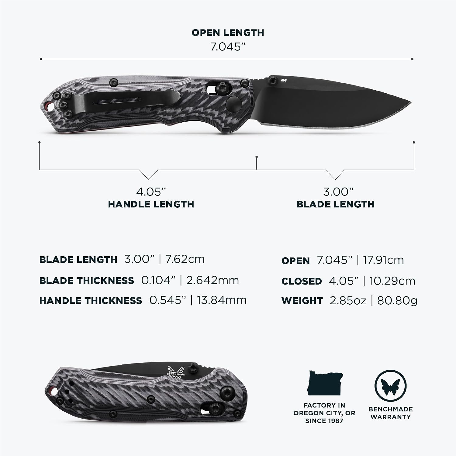 Benchmade - Mini Freek Outdoor EDC Knife, Drop-Point Blade with Gray/Black G10 Handle (565BK-2)