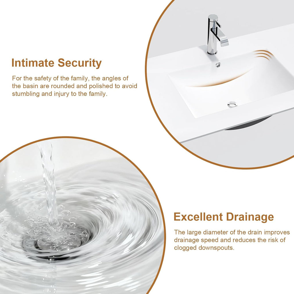 48' Undermount Bathroom Sink, White Rectangular Ceramic Vanity Sink Top with Overflow, Porcelain Under Counter Lavatory Vanity Sink for Small Bathrooms