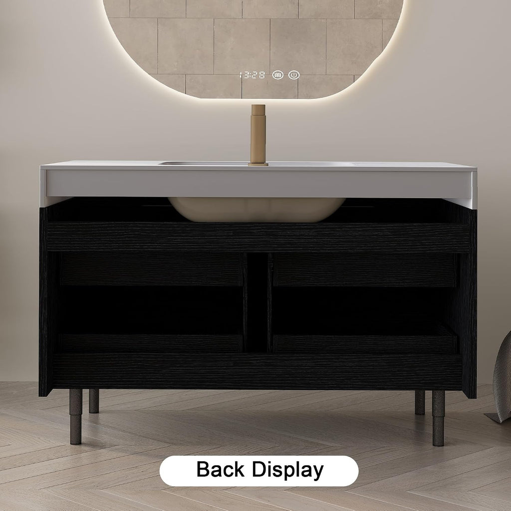 36' Bathroom Vanity with Undermount Sink Set, Modern Black 2-in-1 Wall Mounted & Freestanding Bathroom Vanity Cabinet with Sintered Stone top&4 Storage Drawers, Bathroom Single Sink Cabinet