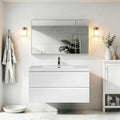 42' Floating Bathroom Vanity with Sink, Wall Mounted Bathroom Cabinet with Solid Surface Top and Soft Close Drawers, Glossy White (No Assembly Required)