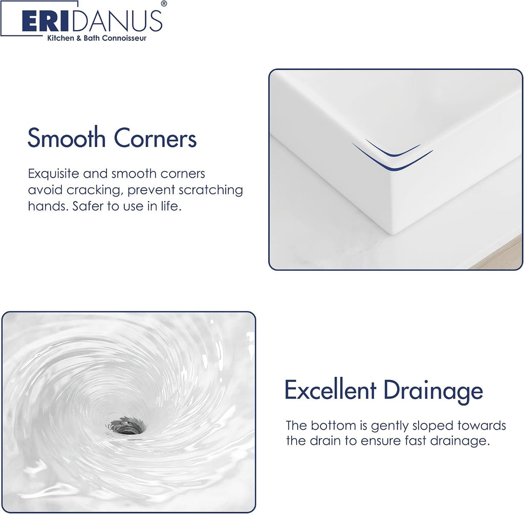 Eridanus Bathroom Sink 30' x 16' Rectangular Vessel Sink, Wall Mount Above Counter Vanity Sink, Premium Ceramic White Art Basin with Overflow, Lavatory Trough Floating Washbasin