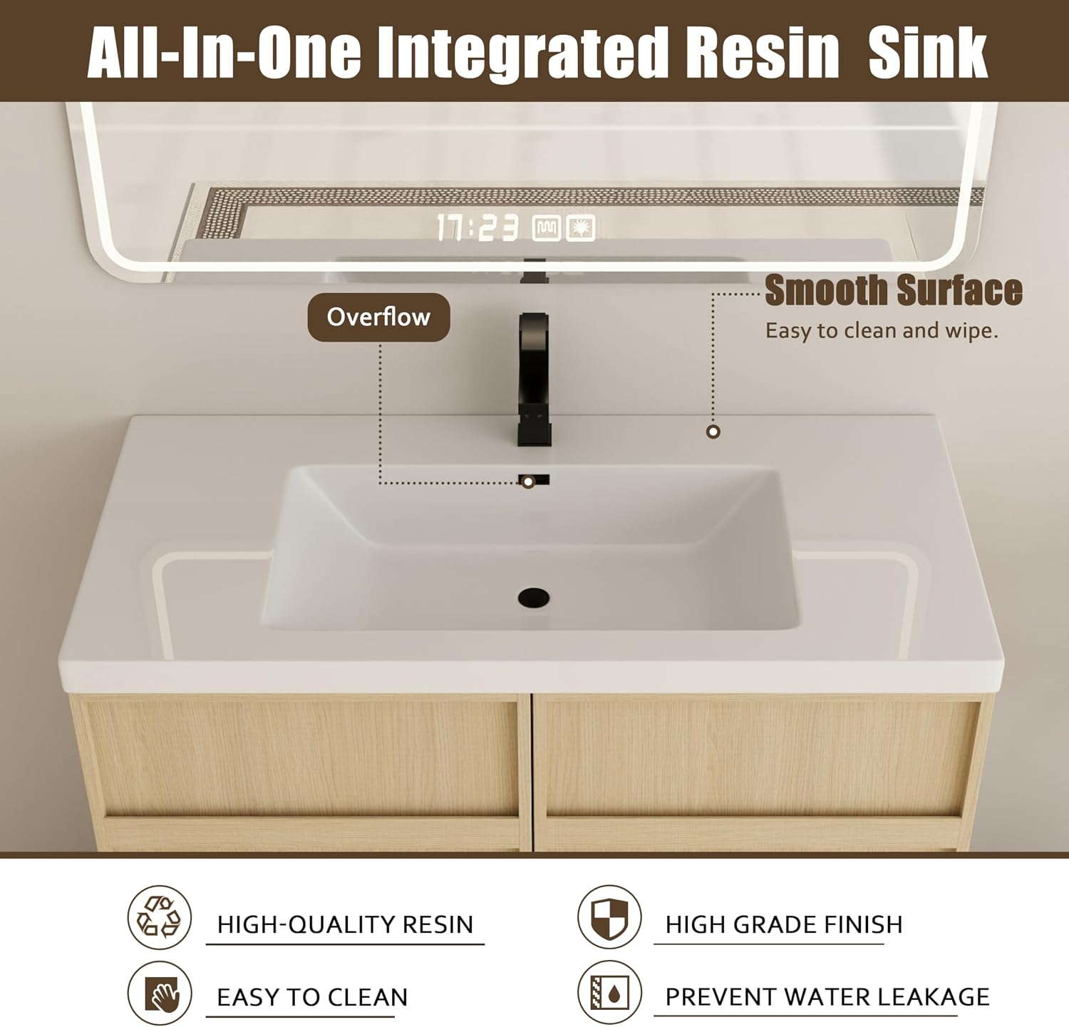 42 Inch Bathroom Vanity with Sink, 42' Freestanding Bathroom Vanity for Large Space, Premium Plywood Wooden Cabinet with 2 Soft Close Doors, Modern Floor Stand Cabinet Set, White Resin Sink Top