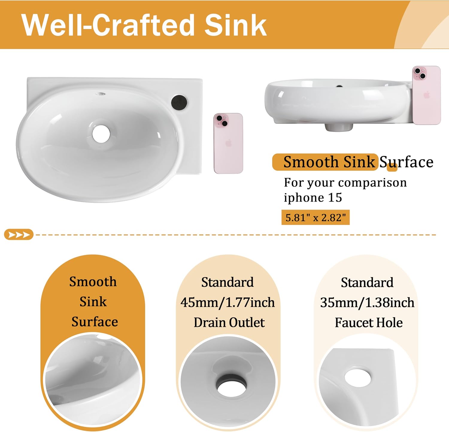 Malwee 16 Inch Floating Bathroom Vanity with Sink, 16'' Wall Mounted Single Sink Bathroom Vanity Combo, Modern White Cabinet Set with 1 Soft Close Door and Ceramics Basin Top,MAF02916-GWH