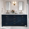 DKB Beckford 72 Inch Bathroom Vanity Double Sink — Midnight Blue Bathroom Vanity with Sink, 1.5' Edge Pure White Quartz Countertop & Backsplash, 4 Soft-Close Doors, 6 Dovetail Drawers
