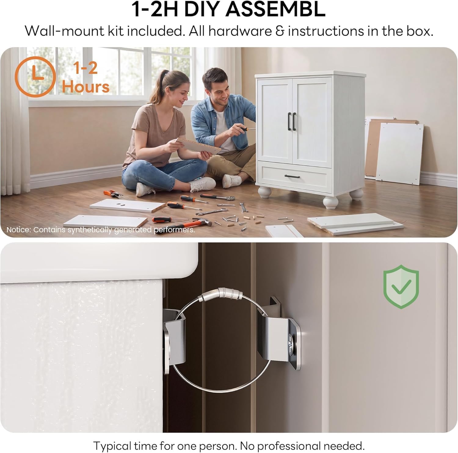 LIKIMIO 24' Bathroom Vanity with Ceramic Sink, Small Bathroom Storage Cabinet, 2 Doors 1 Drawer, 4 Solid Wood Legs, Fits 15-40 sqft Bathroom, White Freestanding Vanity Cabinet for Apartments, Rentals