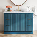 ARIEL Milan 48-inch Bathroom Vanity with Sink,Solid Wood, 1.5-inch Italian Carrara Marble Countertop, Single Rectangular Porcelain Sink, Soft Closing Doors, Dovetail Drawers, Vintage Blue
