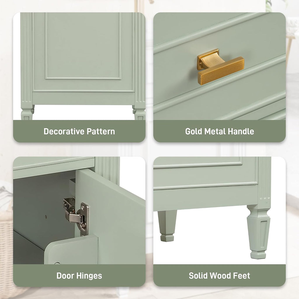 20'' Bathroom Vanity with Sink, Freestanding Storage Cabinet with Tilt-Out Drawer, Adjustable Shelf and Solid Wood Legs for Small Bathroom (Green-4.10)