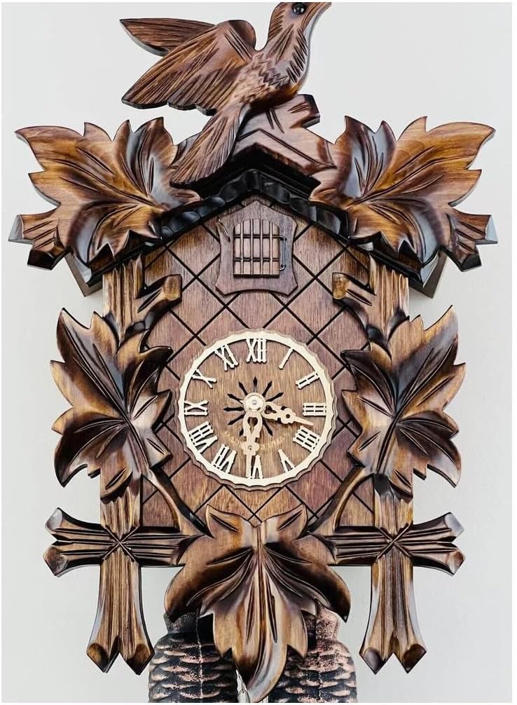 Eight Day Cuckoo Clock with Five Hand-Carved Maple Leaves and One Bird