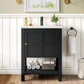 24 Inch Bathroom Vanity with Sink, Small Farmhouse Freestanding Bathroom Cabinet Combo Set, Soft Closing Door and Open Storage Shelf, Black