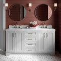 ARIEL Taylor 66-inch Bathroom Vanity with Sink,Solid Wood, 1.5-inch Italian Carrara Marble Countertop & Backsplash, Double Rectangular Porcelain Sink, 4 Soft Closing Doors, 5 Dovetail Drawers, Grey
