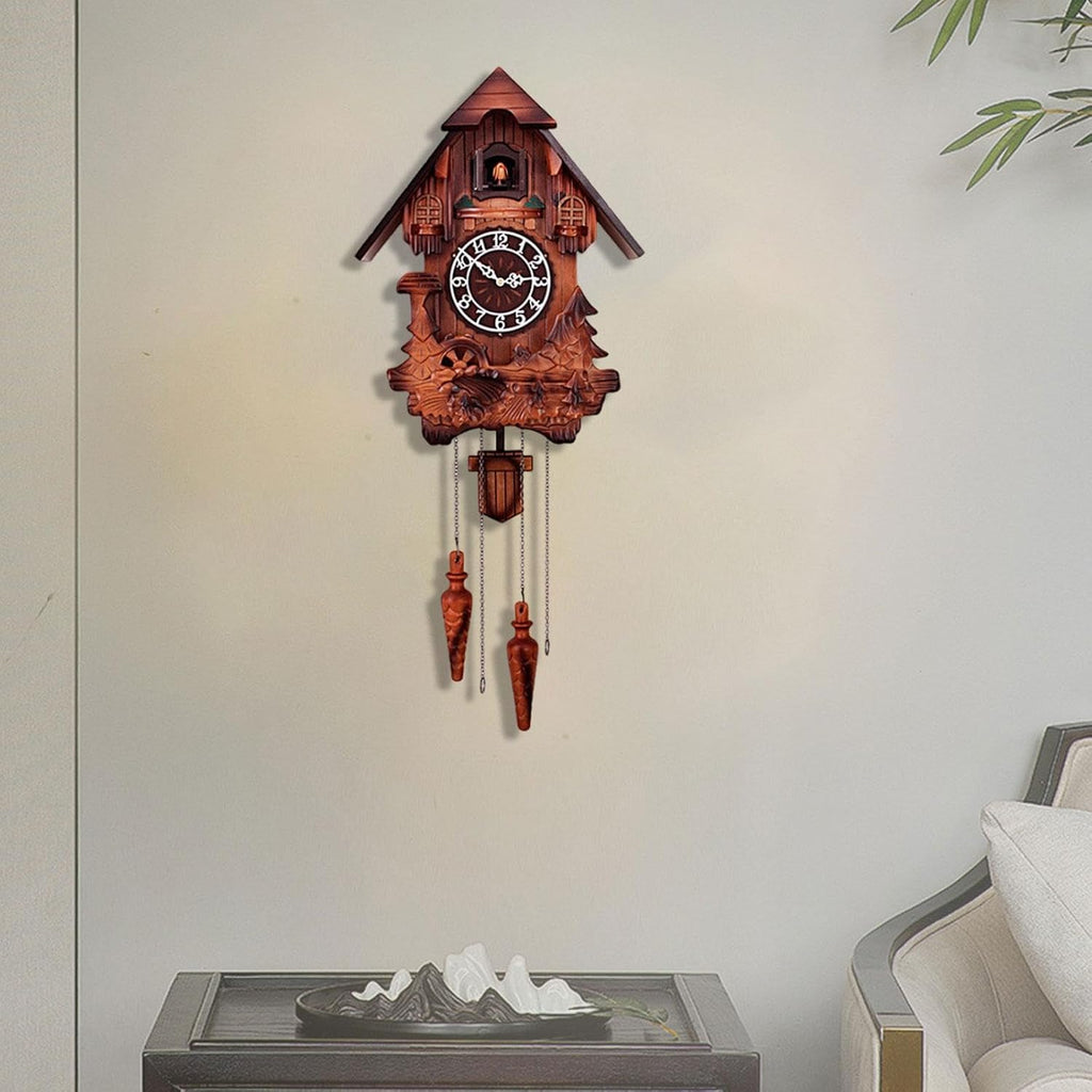 Cuckoo Clock Pendulum Clock Gift Home Decor Hand Carved Wall Clock Hourly Chime for Living Room Restaurant Hotel Cafe Bedroom, Style A(Style C)