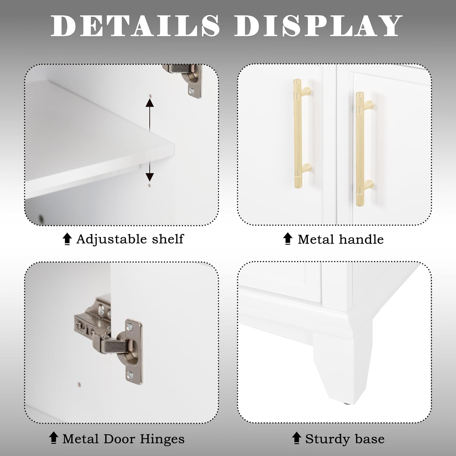 28 inch Bathroom Vanity with Sink Combo, Mid Century Modern Freestanding Bathroom Cabinet with Integrated Ceramic Sink, 2 Soft Closed Doors, Adjustable Shelves, Golden Handle, White