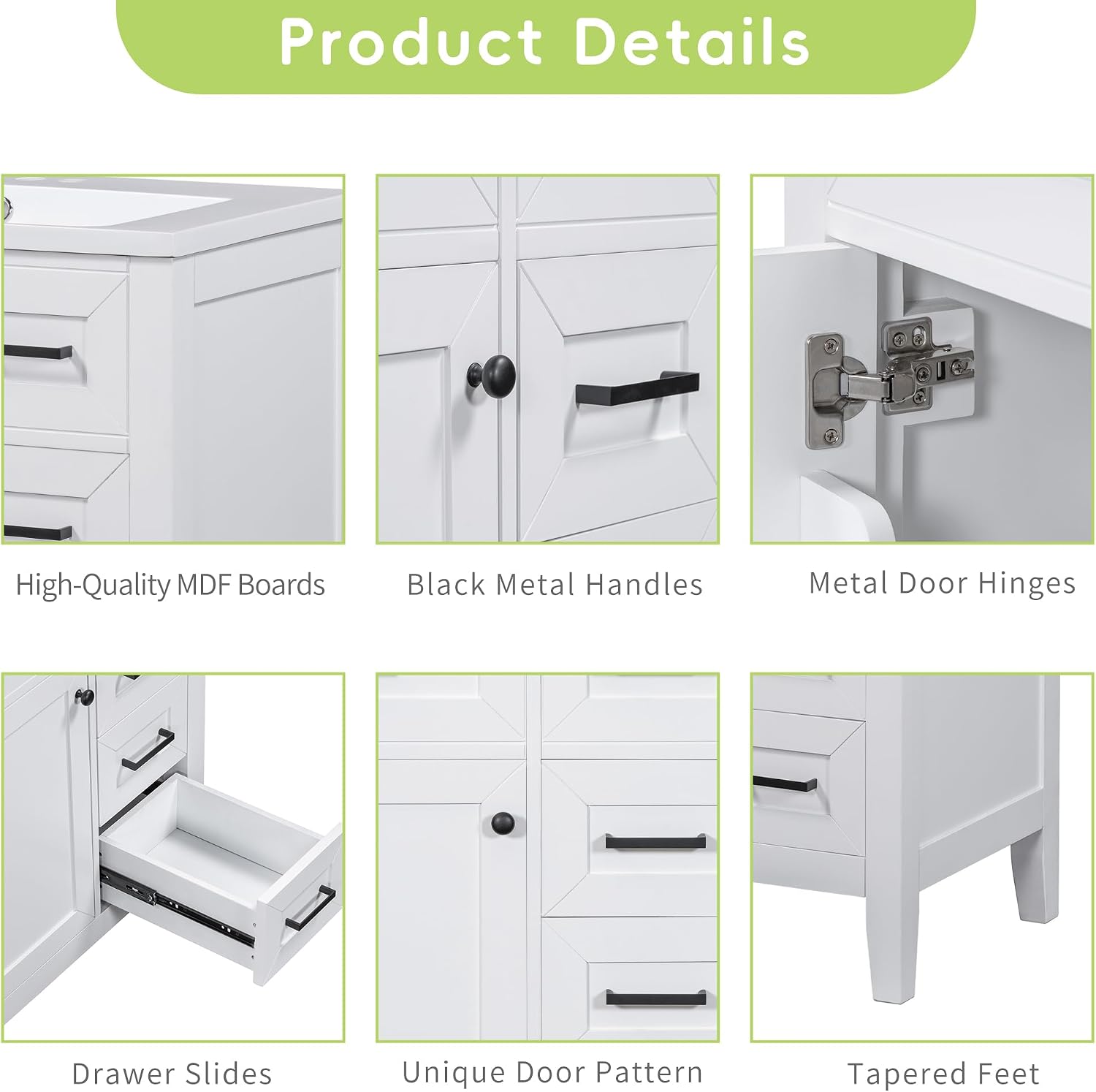 LUMISOL 30' Bathroom Vanity with Ceramic Sink, Modern Freestanding Bathroom Vanity with 3 Drawers & Door with Racks, Solid Wood Bathroom Storage Cabinet with Single Sink, White