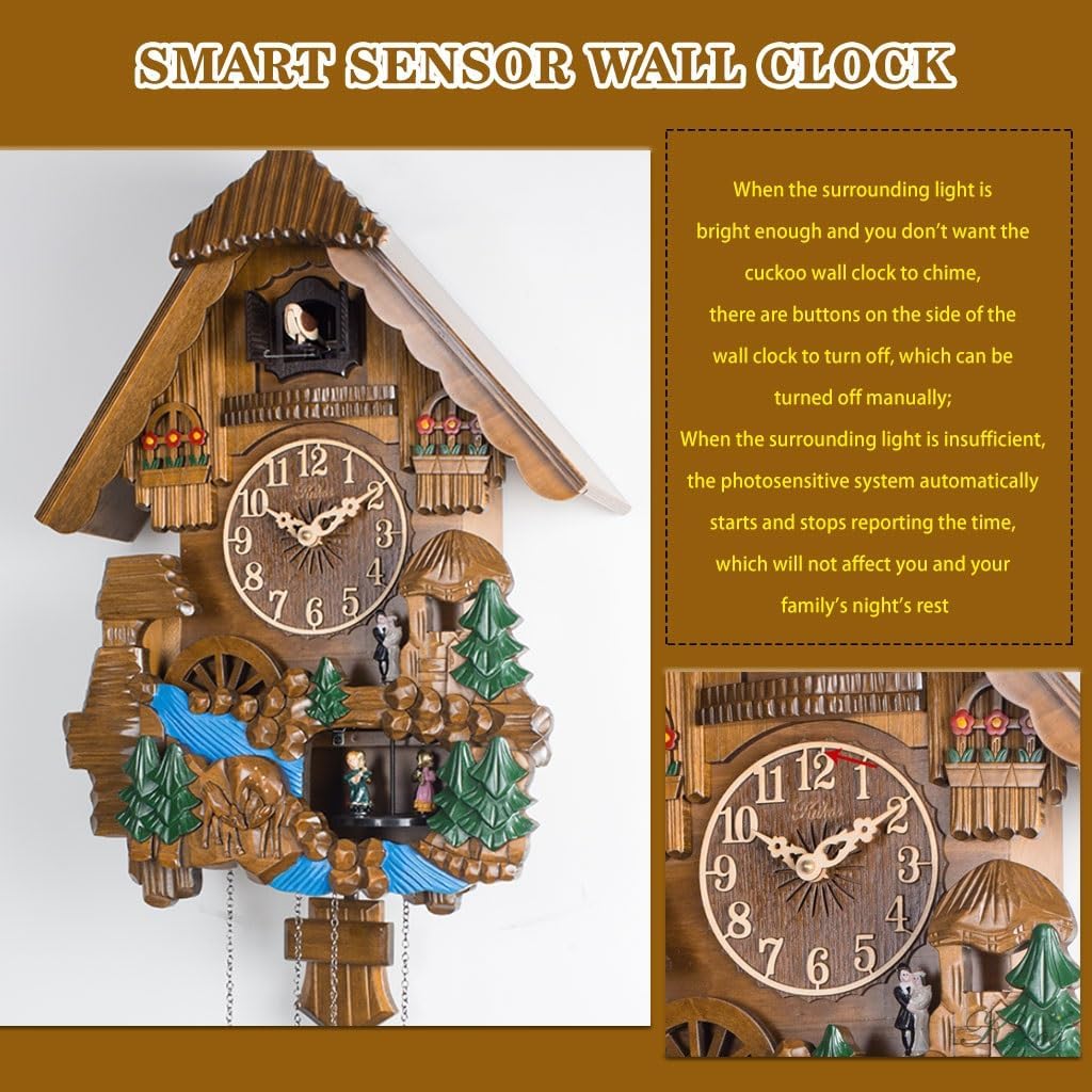 Cuckoo Clocks Wall Clock Decorative Boho Pastoral Style Painted Clock, Hand Carved Cuckoo Clock, European Style Wall Decoration, for Living Room, Report Time Hourly