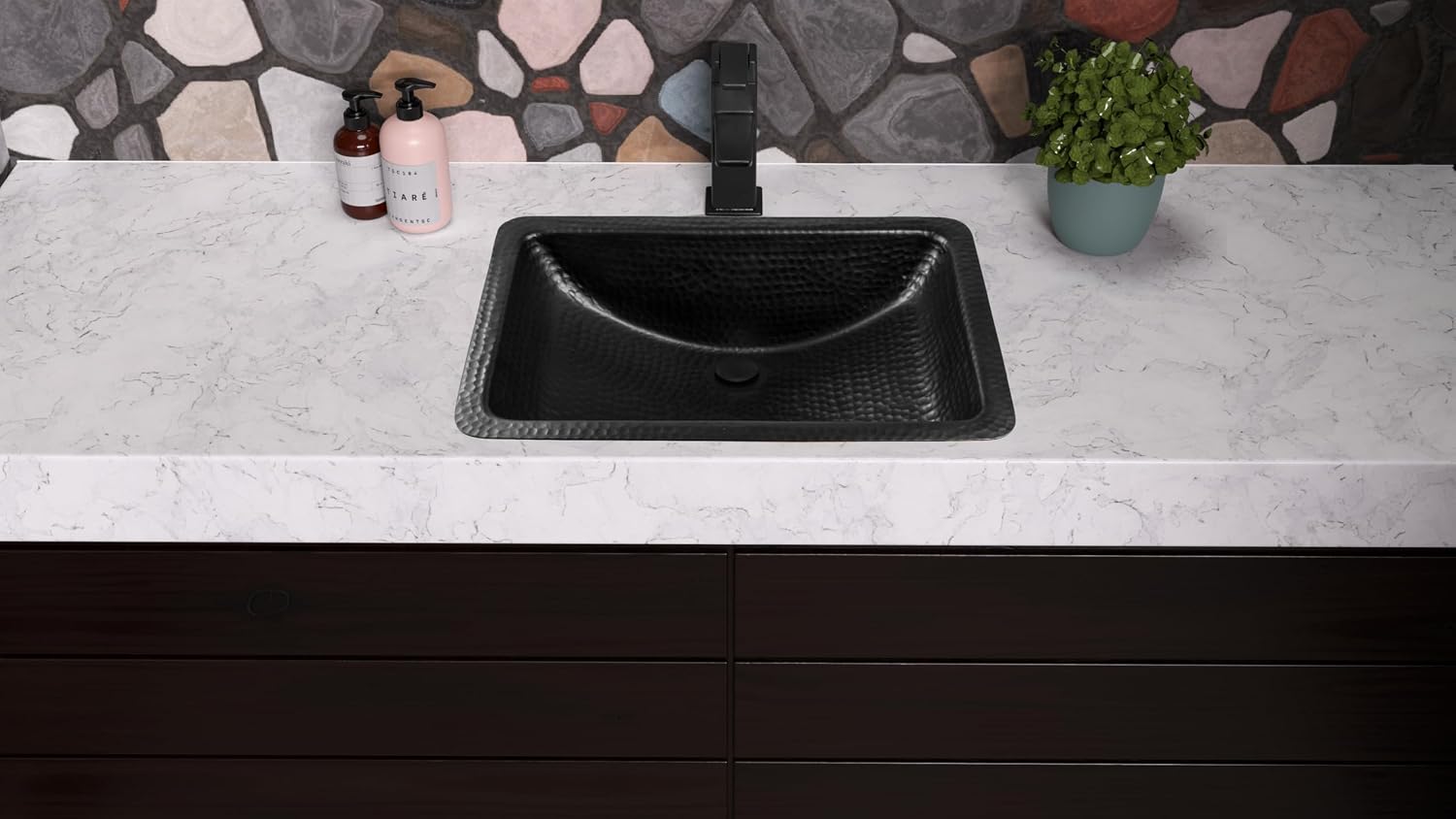 Monarch Abode Bathroom Sink – 21-Inch Venitian Dual Mount Undermount or Drop In Bathroom Sinks, Bathrooms Hand Hammered Matte Black Aluminum Vanity Sink for Countertop, Powder Room, Bath, or Restroom