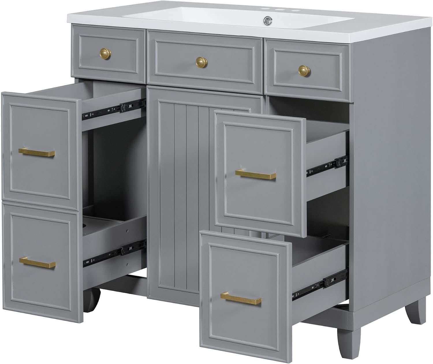 LUMISOL 36' Bathroom Vanity with Sink Top, Modern Bathroom Storage Cabinet with 3 Drawers & 2 Doors, Grey Bathroom Vanity with Undermount Sink, Solid Wood Frame