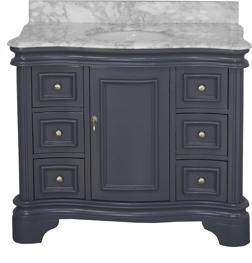 Kitchen Bath Collection Katherine 42-inch Bathroom Vanity (Carrara/Marine Gray): Includes Marine Gray Cabinet with Authentic Italian Carrara Marble Countertop and White Ceramic Sink