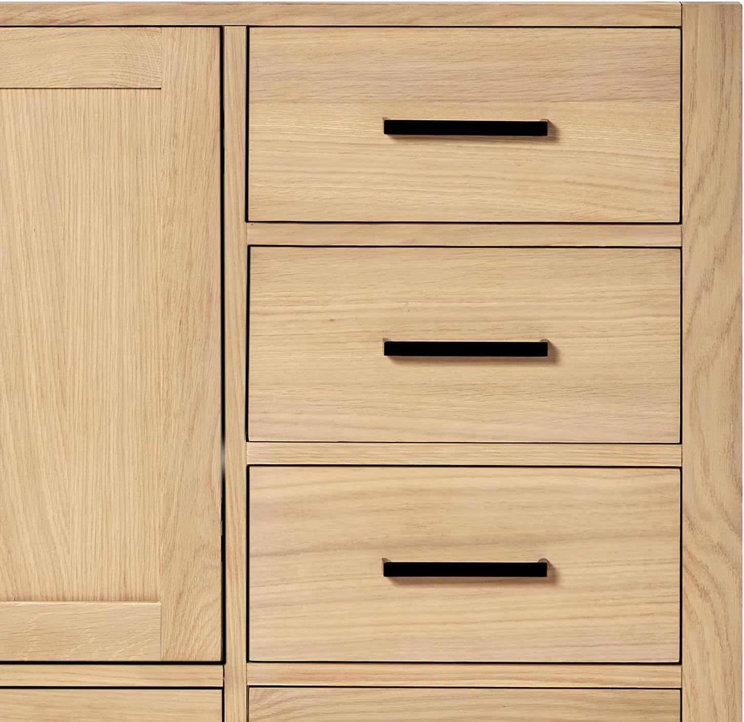 ARIEL Cambridge 42-Inch Oak Bathroom Vanity with Sink, Pure White Quartz Countertop 1.5' Miter Edge & 4' Backsplash, Porcelain Sink, Soft Closing Door & Drawer, Matte Black Hardware