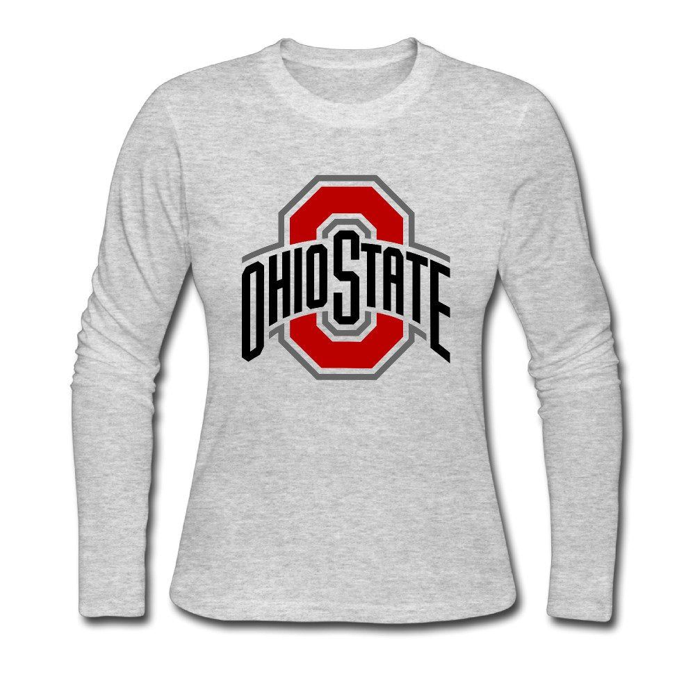 Goaki Ohio State Buckeyes Logo Woman's 100% Cotton Long Sleeve T-Shirt Gray Large