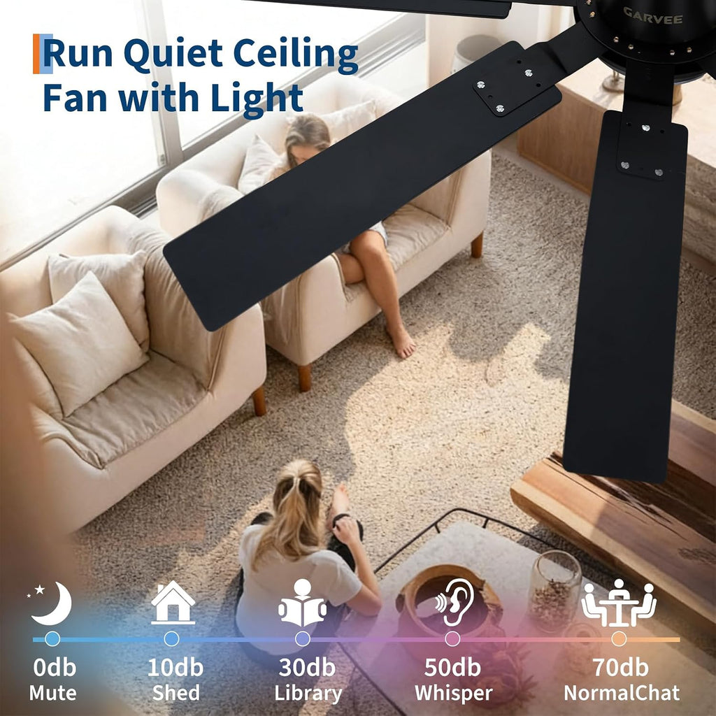 GarveeHome Modern Living Room Ceiling Fans with Lights, 72 Inch Ceiling Fan with Light and Remote,8 Blades 6 Speed Reversible Quiet DC Motor for Bedroom Living Room Library Cafe Outdoor/Industrial