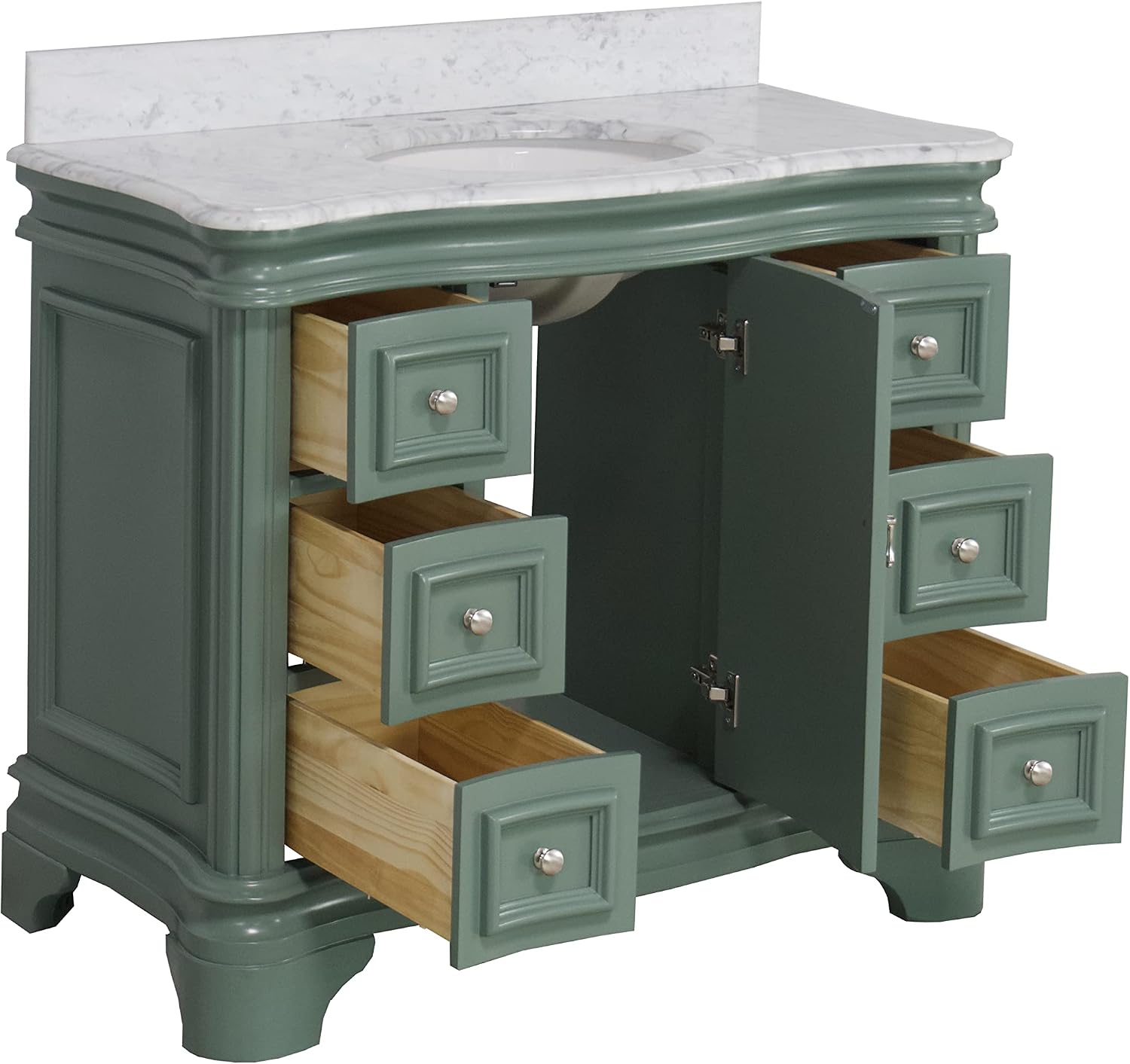 Kitchen Bath Collection Katherine 42-inch Bathroom Vanity (Carrara/Sage Green): Includes Sage Green Cabinet with Authentic Italian Carrara Marble Countertop and White Ceramic Sink