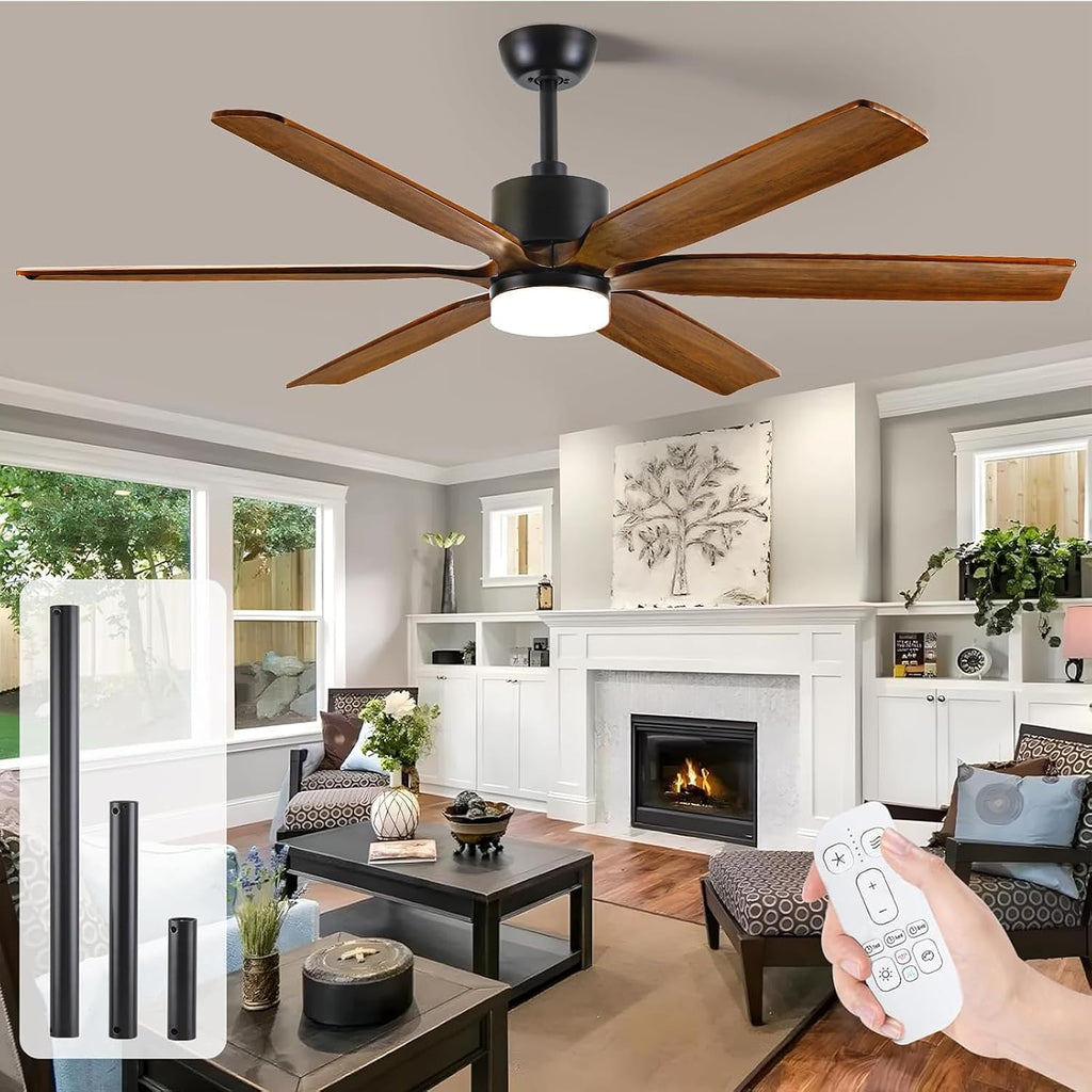 72 Inch Large Ceiling Fans with Lights and Remote, Indoor Outdoor Ceiling Fan for patios, 6 Blades Modern Farmhouse Wood Ceiling Fan with High CFM, 5 CCT Dimmable, Quiet Energy Efficient DC Motor