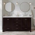 ARIEL Cambridge 66-inch Bathroom Vanity with Sink,Solid Wood, 1.5-inch Italian Carrara Marble Countertop & Backsplash, Double Oval Porcelain Sink, 4 Soft Closing Doors, 6 Dovetail Drawers, Espresso