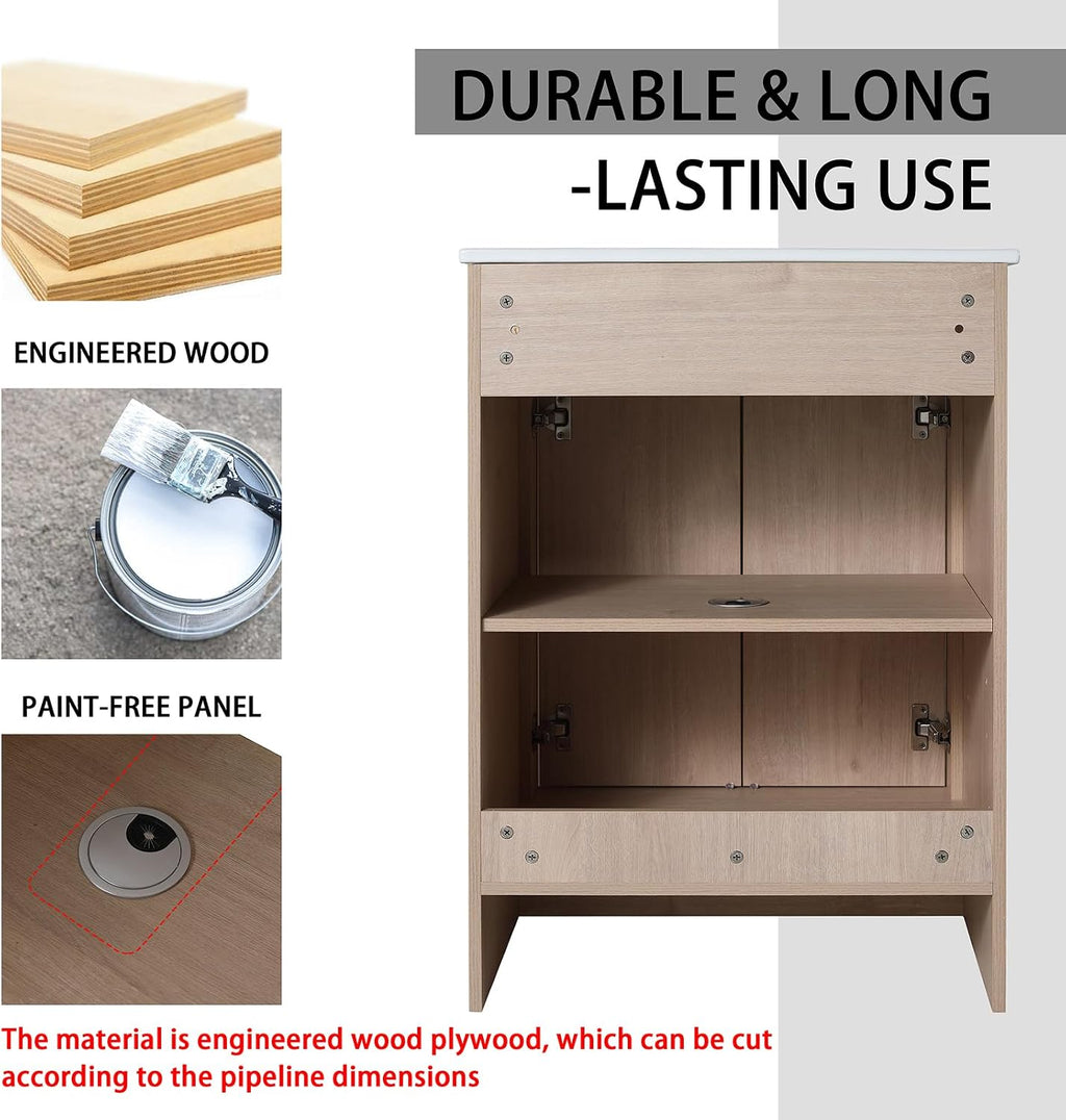36 Inch Single Sink Bathroom Vanity Combo, Plywood Bathroom Vanity with Sink & Ceramic Top, Freestanding Bathroom Vanity Set with Storage Cabinets and Soft Closing Door