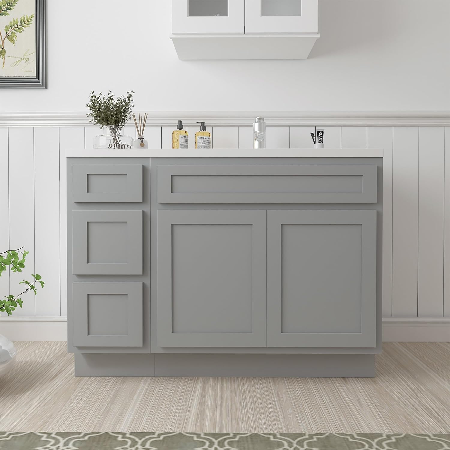 Vanity Art 45' Unassembled Bathroom Vanity with 2-Door 3-Drawer, Wood Bathroom Vanity Cabinet with Soft Closing Shaker Drawer, Sturdy Floor Mounted Cabinet Without Top VA4045-3S-G