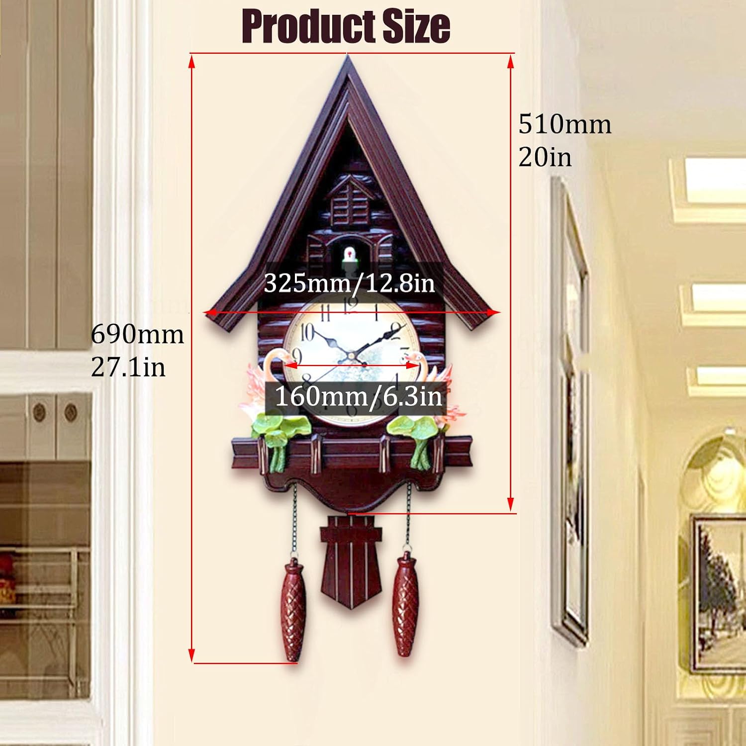 Cuckoo Clocks for Wall,Cuckoo Clocks,Wall Clock,Home Decor Wall Clock Traditional Cuckoo Clock Wall Decor Clock Vintage Cuckoo Clocks Office Decor Gift (Red Brown)