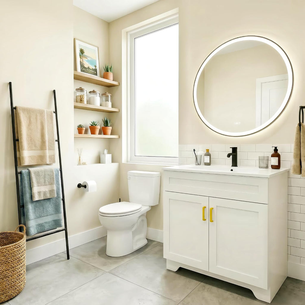 36 Inch Bathroom Vanity with Ceramic Sink - Modern Farmhouse Style Sink Cabinet, Easy Tool-Free Installation, for Bathroom Remodel and Upgrade (White)