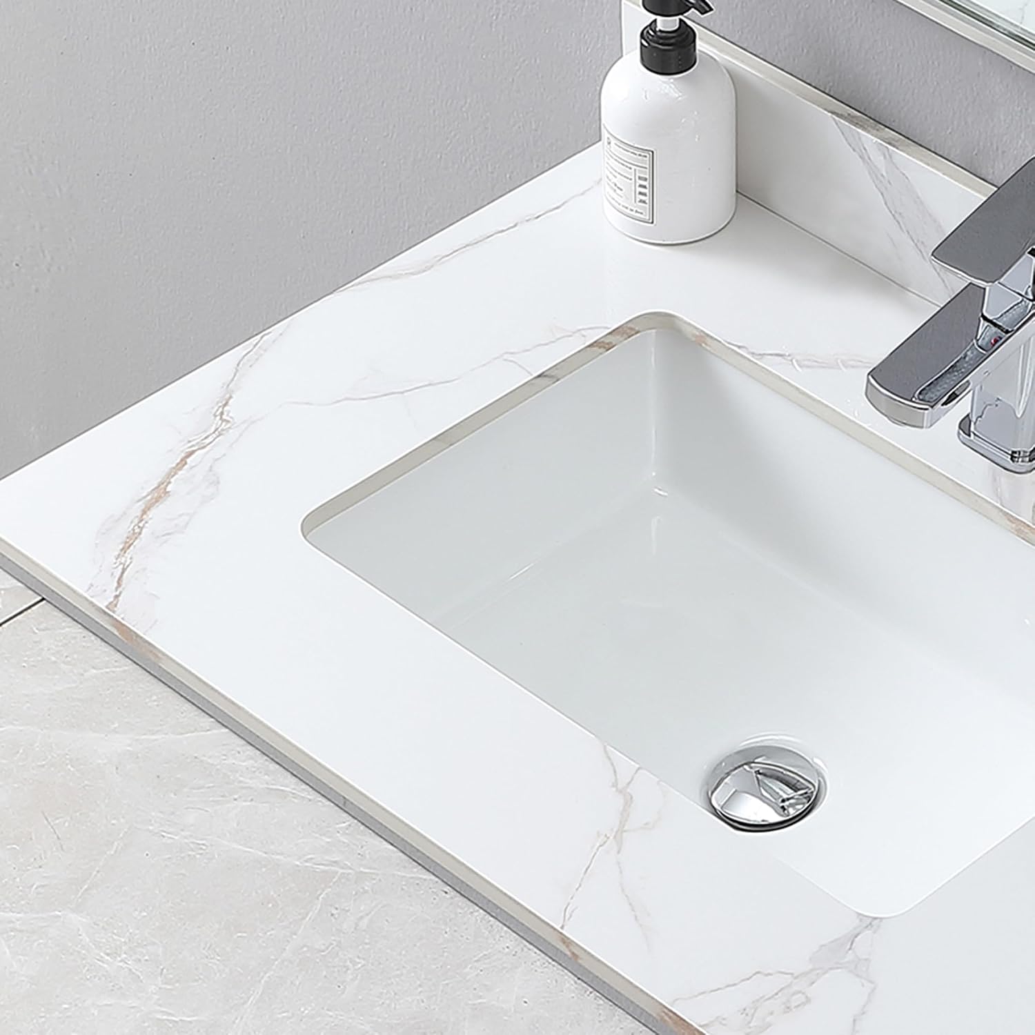 31 Inch Bathroom Vanity Top, Carrara Gold Sintered Stone Vanity Top with Rectangle Undermount Ceramic Sink and Top Backsplash, 31' Vanity Sink Top - Single Hole, No Cabinet