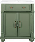 28 Inch Mid-Century Bathroom Vanity with Sink, Green Solid Wood Frame with Roman Column Base, Freestanding Cabinet with Metal Handles and Storage (Green)
