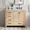 DKB Beckford 42-Inch Oak Single Bathroom Vanity with Sink, Italian Carrara Marble Countertop 1.5' Edge & Backsplash, Soft Closing Door & Drawer, Matte Black Hardware