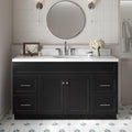 ARIEL Hamlet 60-inch Bathroom Vanity with Sink,Solid Wood, 1.5-inch Carrara White Quartz Countertop & Backsplash, Single Oval Porcelain Sink, 2 Soft Closing Doors, 4 Dovetail Drawers, Black