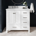 ARIEL Cambridge 36-inch Bathroom Vanity with Sink,Solid Wood, 1.5-inch Italian Carrara Marble Countertop, Single Rectangular Porcelain Sink, 2 Soft Closing Doors, 5 Dovetail Drawers, White