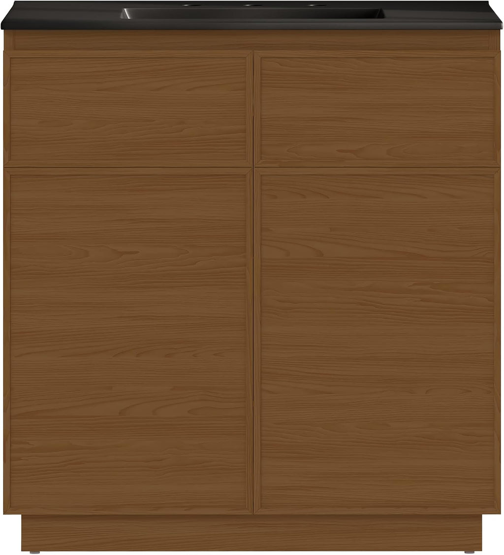 St. Tropez 36' Freestanding Bathroom Vanity in Brown Oak with Black 3-Hole Widespread Sink Top