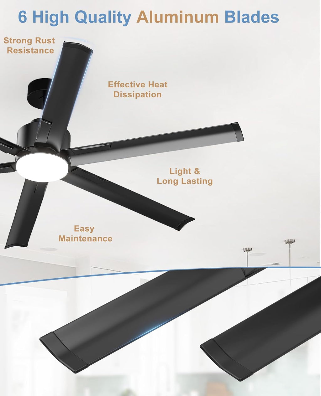 JAYNLT 20'' White and 72'' Black Ceiling Fans with Lights for Bedroom Living Room